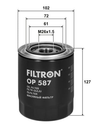 FİLTRON YAĞ FİLTRESİ OP587 ölçüler